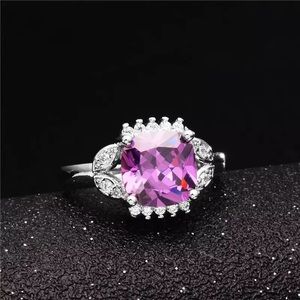 Silver ring - amethyst- purple stone